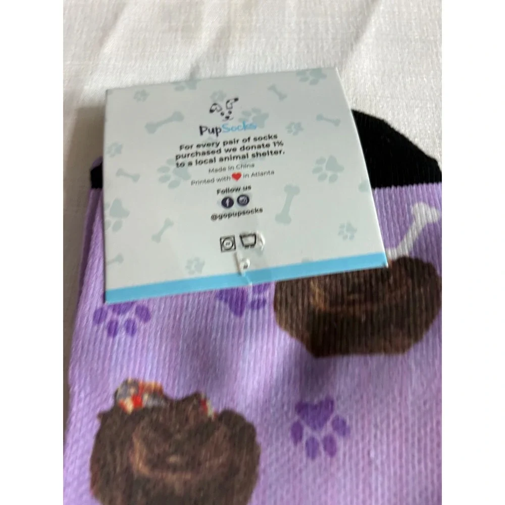 PupSocks Purple Dog Print Novelty Crew Socks Bones Paw Prints One Size